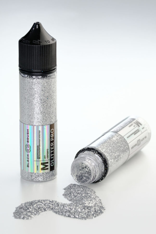 Глиттер BLACK BRUSH GLITTER PRO, серебро