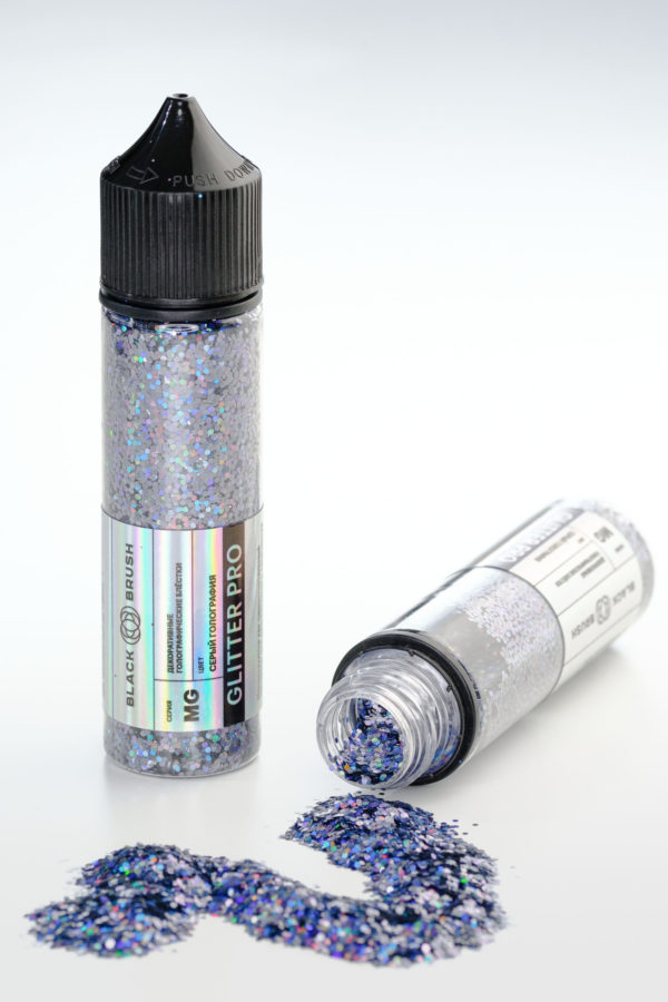 Глиттер BLACK BRUSH GLITTER PRO, серый голография