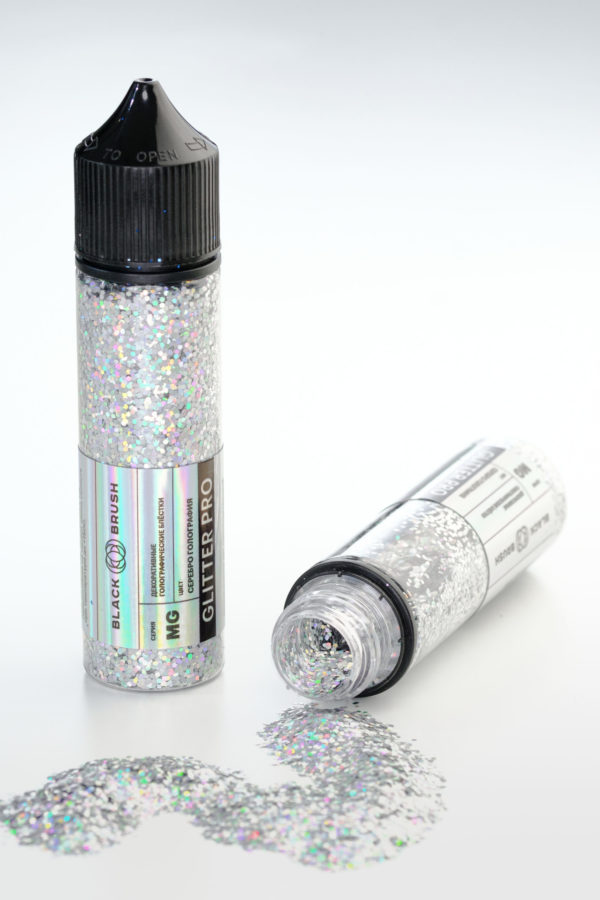 Глиттер BLACK BRUSH GLITTER PRO, серебро голография