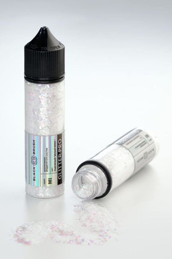 Глиттер BLACK BRUSH GLITTER PRO, радужный "белый микс"
